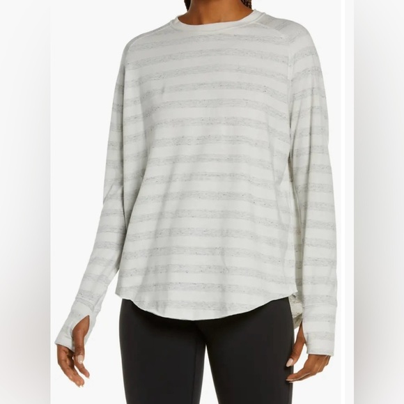 Zella Relaxed Washed Long Sleeve Slub Tee Striped XS - Picture 1 of 16